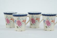 Load image into Gallery viewer, Vintage Porcelain Tea Set Floral Blue Trim Pitcher and 4 Cups Est 1828 Mark
