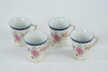 Load image into Gallery viewer, Vintage Porcelain Tea Set Floral Blue Trim Pitcher and 4 Cups Est 1828 Mark
