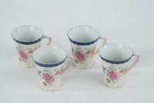 Load image into Gallery viewer, Vintage Porcelain Tea Set Floral Blue Trim Pitcher and 4 Cups Est 1828 Mark
