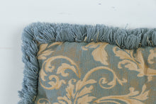 Load image into Gallery viewer, 18 Inch Blue Gold Damask Throw Pillow Fringe Trim Traditional Decor
