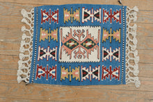 Load image into Gallery viewer, Southwestern Geometric Handwoven Wool Rug Blue Pink Tribal Textile 18x21
