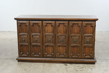 Load image into Gallery viewer, Vintage Spanish Revival Carved Wood Buffet with Six-Panel Doors
