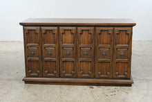 Load image into Gallery viewer, Vintage Spanish Revival Carved Wood Buffet with Six-Panel Doors
