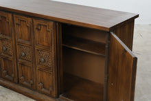 Load image into Gallery viewer, Vintage Spanish Revival Carved Wood Buffet with Six-Panel Doors
