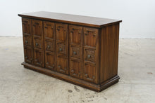 Load image into Gallery viewer, Vintage Spanish Revival Carved Wood Buffet with Six-Panel Doors
