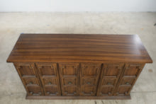 Load image into Gallery viewer, Vintage Spanish Revival Carved Wood Buffet with Six-Panel Doors
