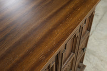 Load image into Gallery viewer, Vintage Spanish Revival Carved Wood Buffet with Six-Panel Doors
