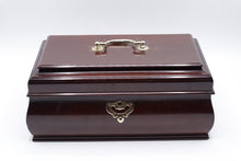Load image into Gallery viewer, Vintage Wooden Jewelry Box Red Velvet Lined 12.5 Inch Korea 1988
