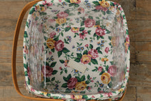 Load image into Gallery viewer, Longaberger Handwoven Picnic Basket w/ Floral Fabric Liner, Protector &amp; Wooden Lid – 1994
