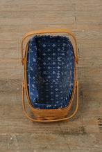 Load image into Gallery viewer, Longaberger 1994 Gathering Basket w/ Woven Traditions Blue Liner &amp; Plastic Protector – Double Swing Handles – Handwoven USA (13")
