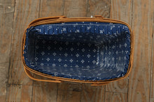 Load image into Gallery viewer, Longaberger 1994 Gathering Basket w/ Woven Traditions Blue Liner &amp; Plastic Protector – Double Swing Handles – Handwoven USA (13")
