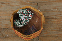 Load image into Gallery viewer, Longaberger 1997 Christmas Collection Snowflake Basket – Lid, Protector &amp; Holly Fabric Handle Cover – 10" Handwoven
