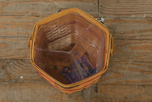 Load image into Gallery viewer, Longaberger 1997 Christmas Collection Snowflake Basket – Lid, Protector &amp; Holly Fabric Handle Cover – 10" Handwoven

