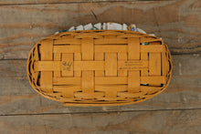 Load image into Gallery viewer, Longaberger Small Basket w/ Floral Ruffled Fabric Liner &amp; Plastic Protector – Handwoven USA (8")
