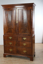Load image into Gallery viewer, 19th Century English Mahogany Linen Press Armoire with Flame Veneer Panels
