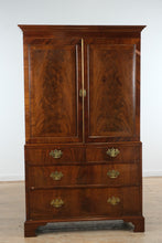 Load image into Gallery viewer, 19th Century English Mahogany Linen Press Armoire with Flame Veneer Panels
