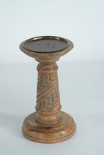 Load image into Gallery viewer, Pier 1 Imports Hand-Carved Wood Pillar Candle Holder – Short Rustic Boho Accent (Single, 8”)
