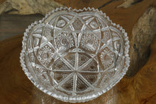 Load image into Gallery viewer, Antique EAPG Pressed Glass Bowl – Sawtooth Rim with Starburst and Fan Pattern
