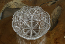 Load image into Gallery viewer, Antique EAPG Pressed Glass Bowl – Sawtooth Rim with Starburst and Fan Pattern
