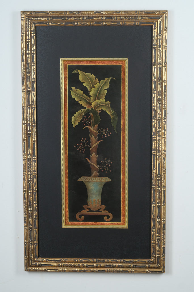 Tropical Palm Botanical Art in Distressed Gilded Frame