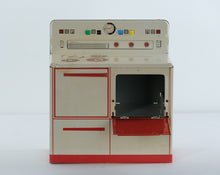 Load image into Gallery viewer, Vintage 1950s Wolverine Tin Toy Oven #1 – Red &amp; White Metal Play Stove with Opening Door
