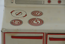 Load image into Gallery viewer, Vintage 1950s Wolverine Tin Toy Oven #1 – Red &amp; White Metal Play Stove with Opening Door
