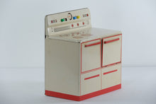 Load image into Gallery viewer, Vintage 1950s Wolverine Tin Toy Oven #1 – Red &amp; White Metal Play Stove with Opening Door
