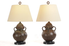 Load image into Gallery viewer, Pair of Aged Copper Lamps
