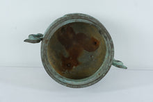 Load image into Gallery viewer, Antique Chinese Bronze Tripod Censer (Ding Form) with Dragon Handles – Verdigris Patina (5” Tall)
