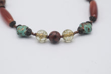 Load image into Gallery viewer, Boho Beaded Necklace Red Turquoise Tone Glass Beads Toggle Clasp Charms
