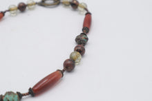 Load image into Gallery viewer, Boho Beaded Necklace Red Turquoise Tone Glass Beads Toggle Clasp Charms
