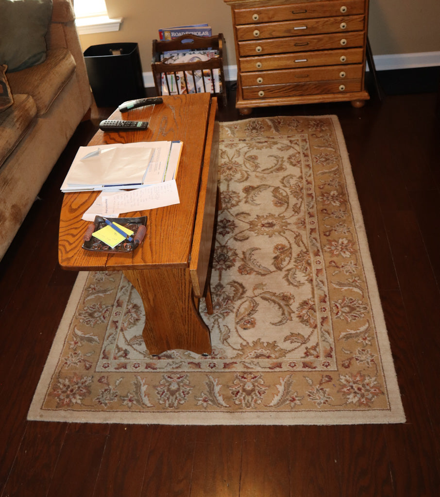 Traditional Floral Border Area Rug – Neutral Beige & Ivory (Machine-Made)
