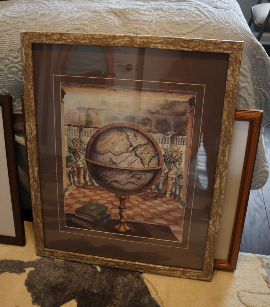 Decorative Globe Still Life – Framed World Map Interior Print