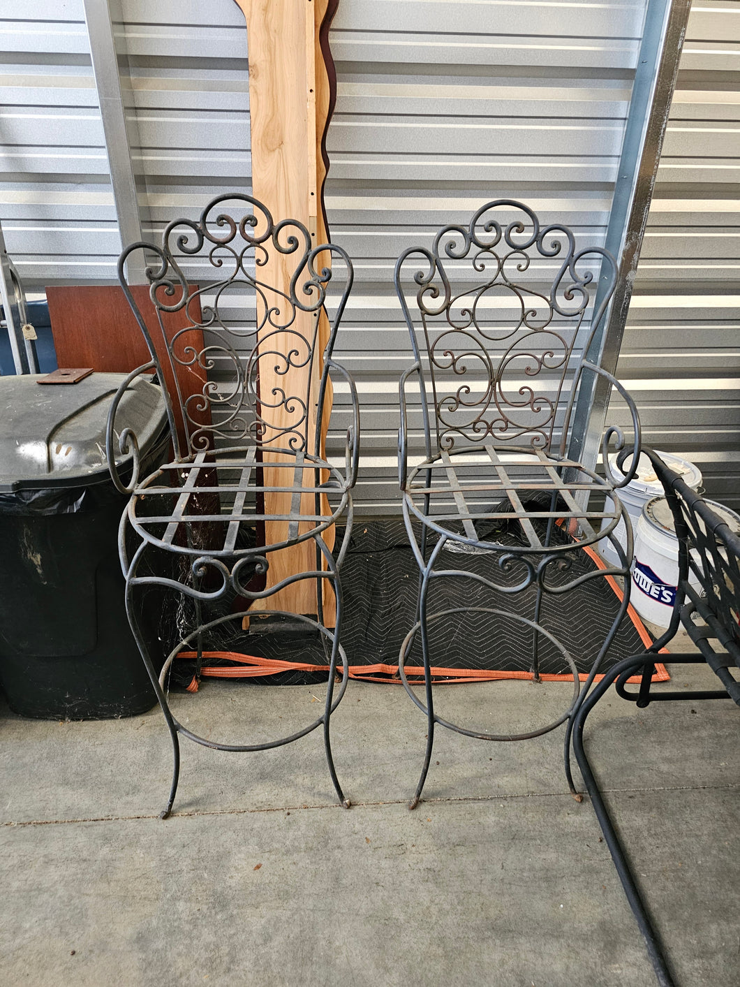 Pair of Vintage Wrought Iron Barstools with Scroll Detailing – Online Only Exclusive
