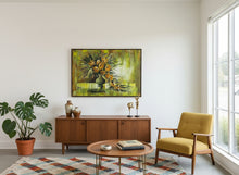 Load image into Gallery viewer, Oversized Mid-Century Modern Floral Still Life Painting by Moran – 41.5&quot; x 62&quot; – Textured Green &amp; Yellow Abstract Bouquet Art
