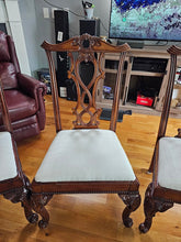 Load image into Gallery viewer, Set of 6 Ornately Carved Wood Dining Chairs with Upholstered Seats
