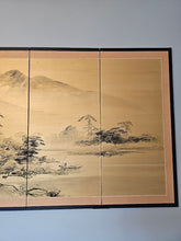 Load image into Gallery viewer, Japanese Four Panel Landscape Byobu Screen Ink Landscape Village Mountain Scene
