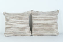 Load image into Gallery viewer, Harbor Taupe Feather Down Pillow Pair – 20&quot; Square Neutral Striped Decorative Cushions
