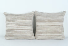 Load image into Gallery viewer, Harbor Taupe Feather Down Pillow Pair – 20&quot; Square Neutral Striped Decorative Cushions
