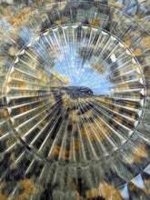 Load image into Gallery viewer, Vintage Pressed Glass Platter – 13.5” Diamond Point Starburst Design with Scalloped Edge
