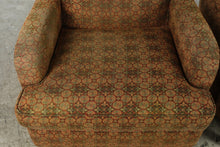 Load image into Gallery viewer, Pair of Traditional Upholstered Club Chairs with Patterned Fabric and Turned Wood Legs
