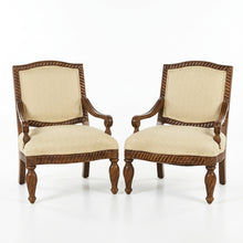 Load image into Gallery viewer, Pair of Bernhardt Carved Wood Accent Armchairs – Gold Geometric Upholstery – Made in USA
