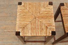 Load image into Gallery viewer, Pair Counter Height Rush Seat Bar Stools Wood Frame 25 Inch
