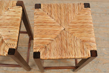 Load image into Gallery viewer, Pair Counter Height Rush Seat Bar Stools Wood Frame 25 Inch
