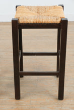 Load image into Gallery viewer, Pair Counter Height Rush Seat Bar Stools Dark Wood 25 Inch
