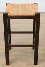Load image into Gallery viewer, Pair Counter Height Rush Seat Bar Stools Dark Wood 25 Inch
