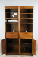 Load image into Gallery viewer, Pair of Mid Century Modern Oak Media Storage Bookcase Cabinets
