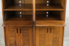 Load image into Gallery viewer, Pair of Mid Century Modern Oak Media Storage Bookcase Cabinets

