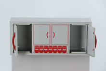 Load image into Gallery viewer, Vintage 1950s Wolverine Tin Toy Kitchen Cabinet with Upper Hutch #2 – Red &amp; White Lithographed Metal
