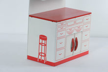 Load image into Gallery viewer, Vintage 1950s Wolverine Tin Toy Kitchen Cabinet with Upper Hutch #2 – Red &amp; White Lithographed Metal

